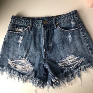 distressed denim shorts